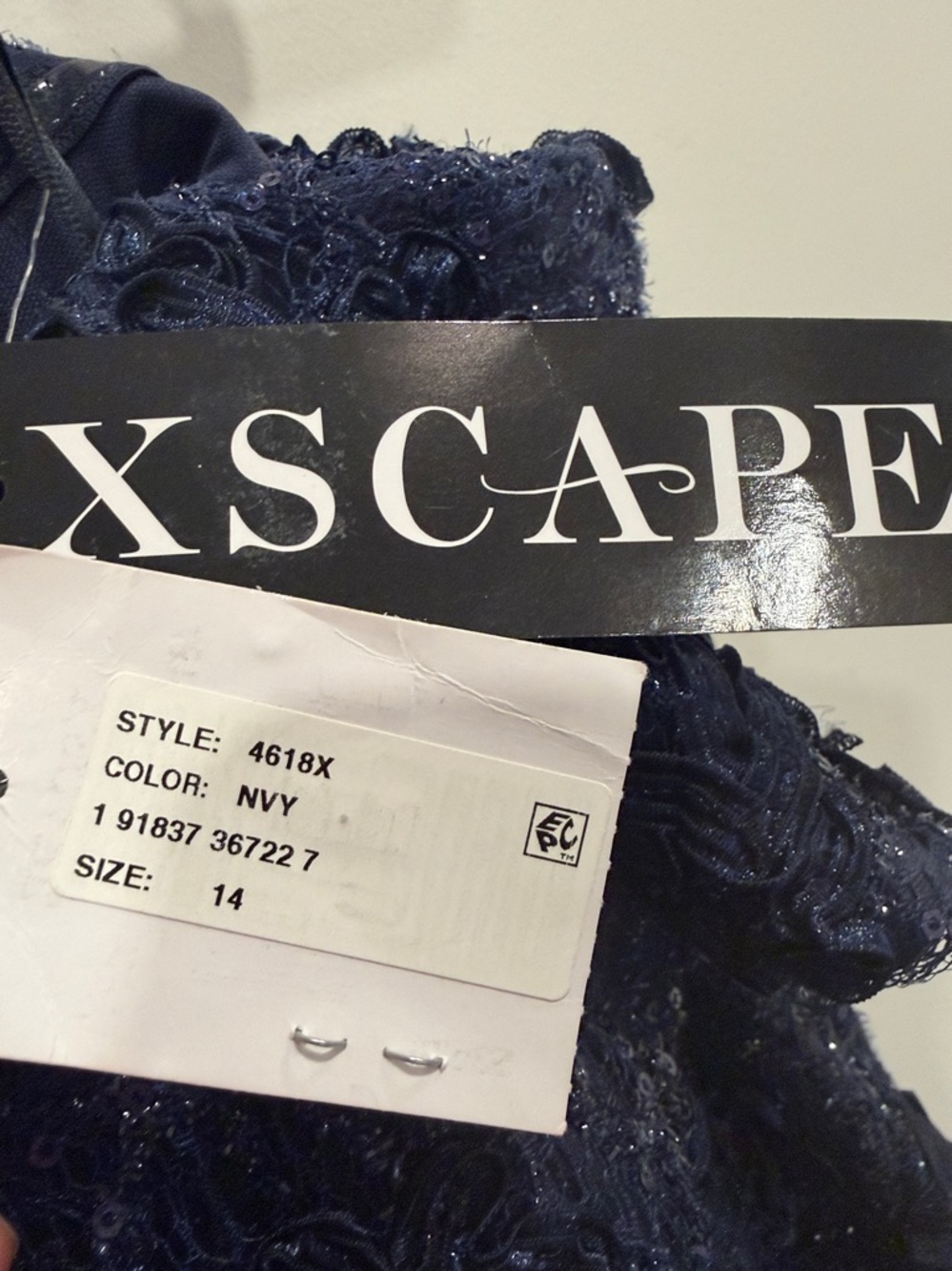 XSCAPE Off The Shoulder Evening Formal Navy Blue Gown Sequins Lace Size 14 NWT - Picture 7 of 11